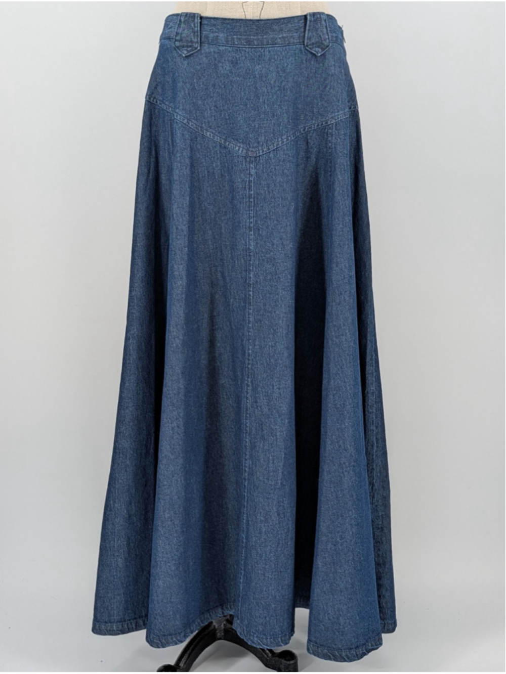 Vintage Ranch Dressing Denim Maxi Skirt M 32-34 Waist 134 Sweep USA Cotton